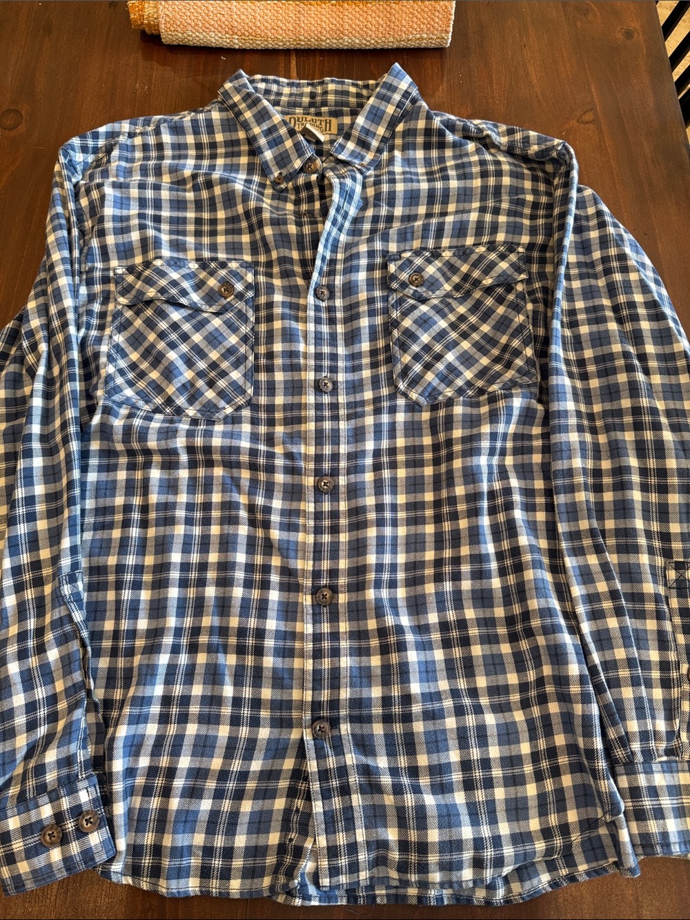 Duluth Trading Co Blue and White Plaid Button-Down Shirt